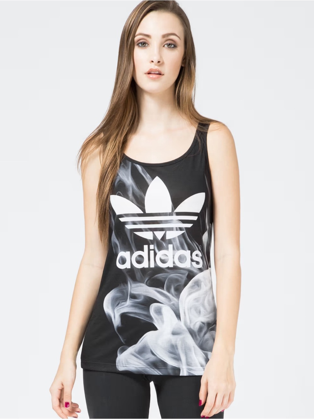 Adidas Rita Ora Black Tank Top with White Smoke Print Size Small